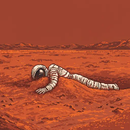 Un astronauta tirado en el suelo de Marte